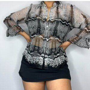 Like New Vintage Nicola Snakeskin print Sheer Button-Up Blouse Size Medium